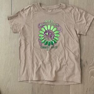 Nike Kids Brown Tee with Green and Purple Graphic